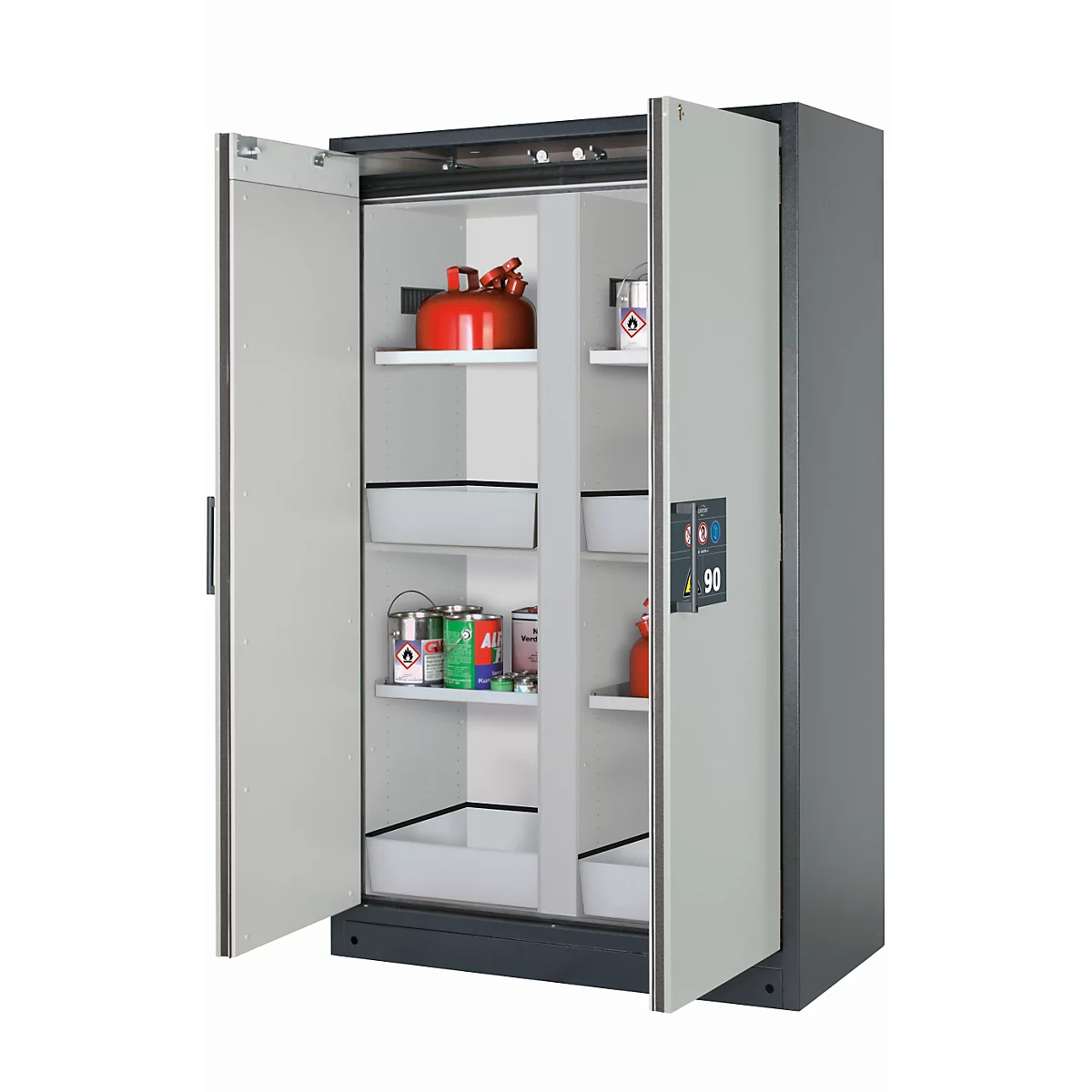 Armario de seguridad tipo 90 asecos Q-CLASSIC-90, puertas batientes, frontal gris luminoso, An 1193 x P 615 x Al 1953 mm