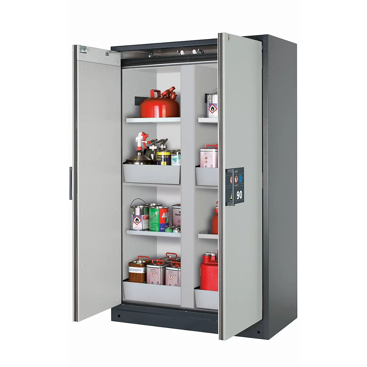 Armario de seguridad tipo 90 asecos Q-CLASSIC-90, puertas batientes, frontal gris luminoso, An 1193 x P 615 x Al 1953 mm