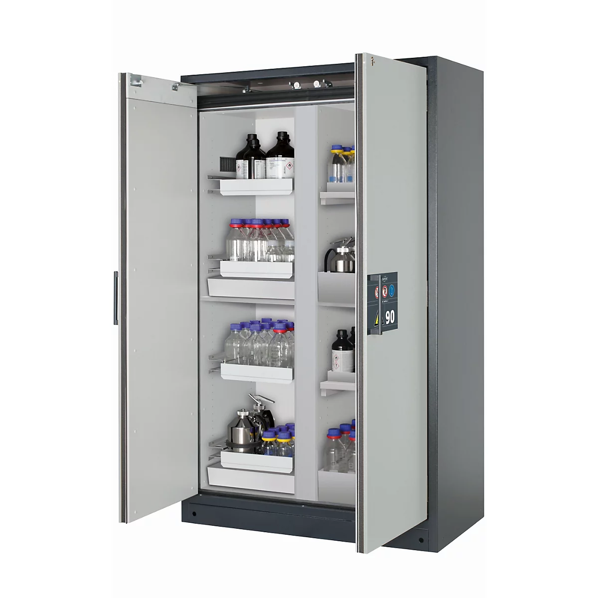 Armario de seguridad tipo 90 asecos Q-CLASSIC-90, puertas batientes, frontal gris luminoso, An 1193 x P 615 x Al 1953 mm