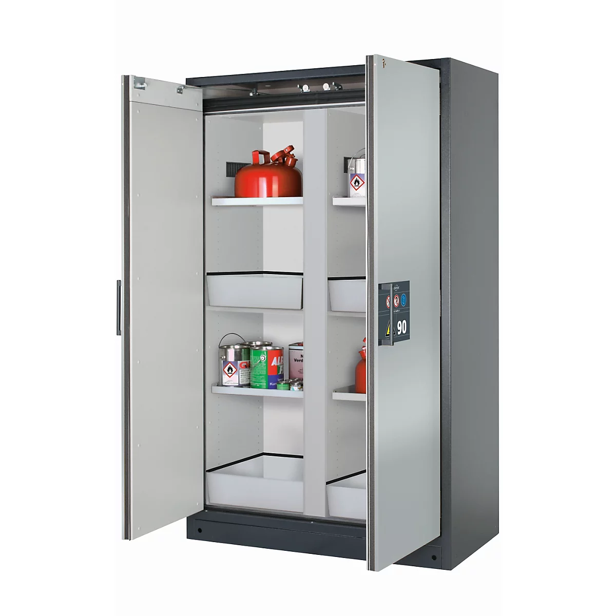 Armario de seguridad tipo 90 asecos Q-CLASSIC-90, puertas batientes, frontal plata asecos, An 1193 x P 615 x Al 1953 mm