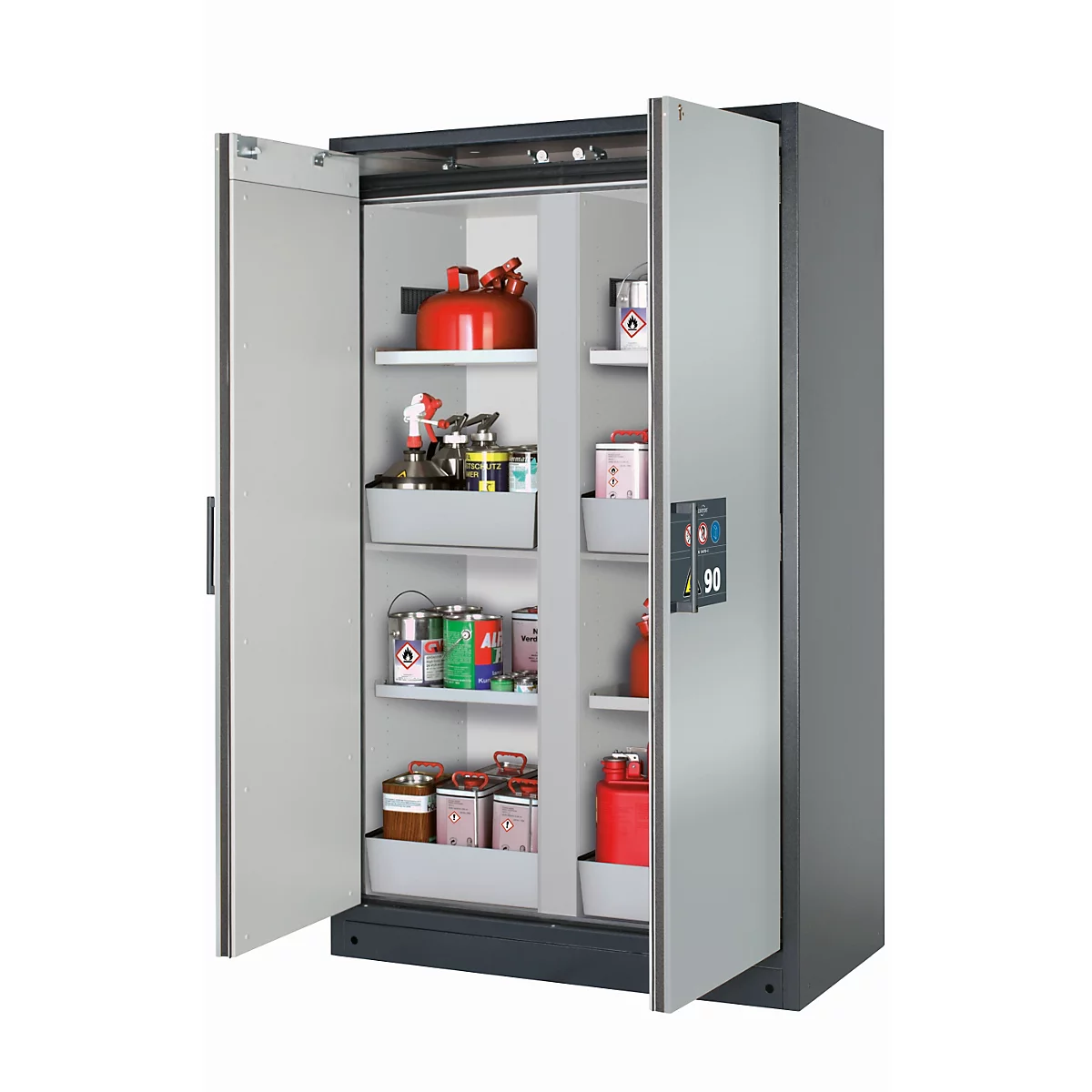 Armario de seguridad tipo 90 asecos Q-CLASSIC-90, puertas batientes, frontal plata asecos, An 1193 x P 615 x Al 1953 mm