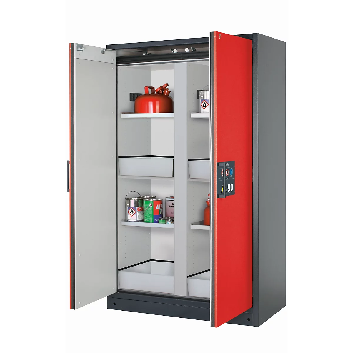 Armario de seguridad tipo 90 asecos Q-CLASSIC-90, puertas batientes, frontal rojo tráfico, An 1193 x P 615 x Al 1953 mm