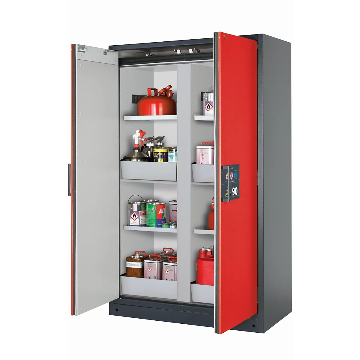 Armario de seguridad tipo 90 asecos Q-CLASSIC-90, puertas batientes, frontal rojo tráfico, An 1193 x P 615 x Al 1953 mm