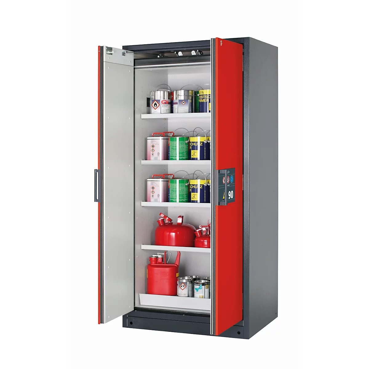 Armario de seguridad tipo 90 asecos Q-CLASSIC-90, puertas batientes, frontal rojo tráfico, An 893 x P 615 x Al 1953 mm