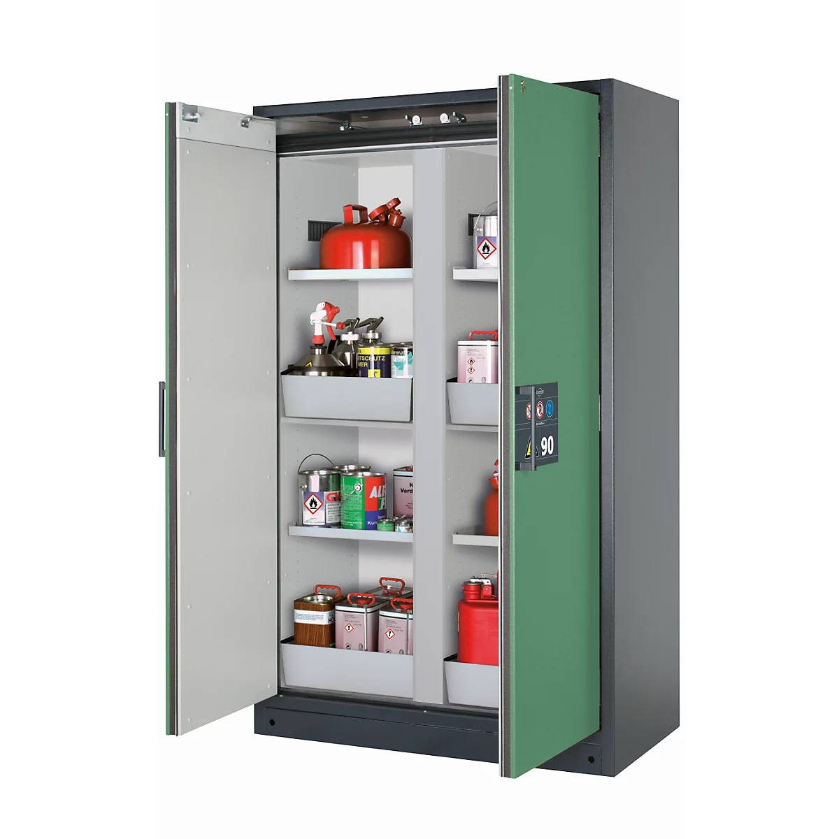 Armario de seguridad tipo 90 asecos Q-CLASSIC-90, puertas batientes, frontal verde reseda, An 1193 x P 615 x Al 1953 mm