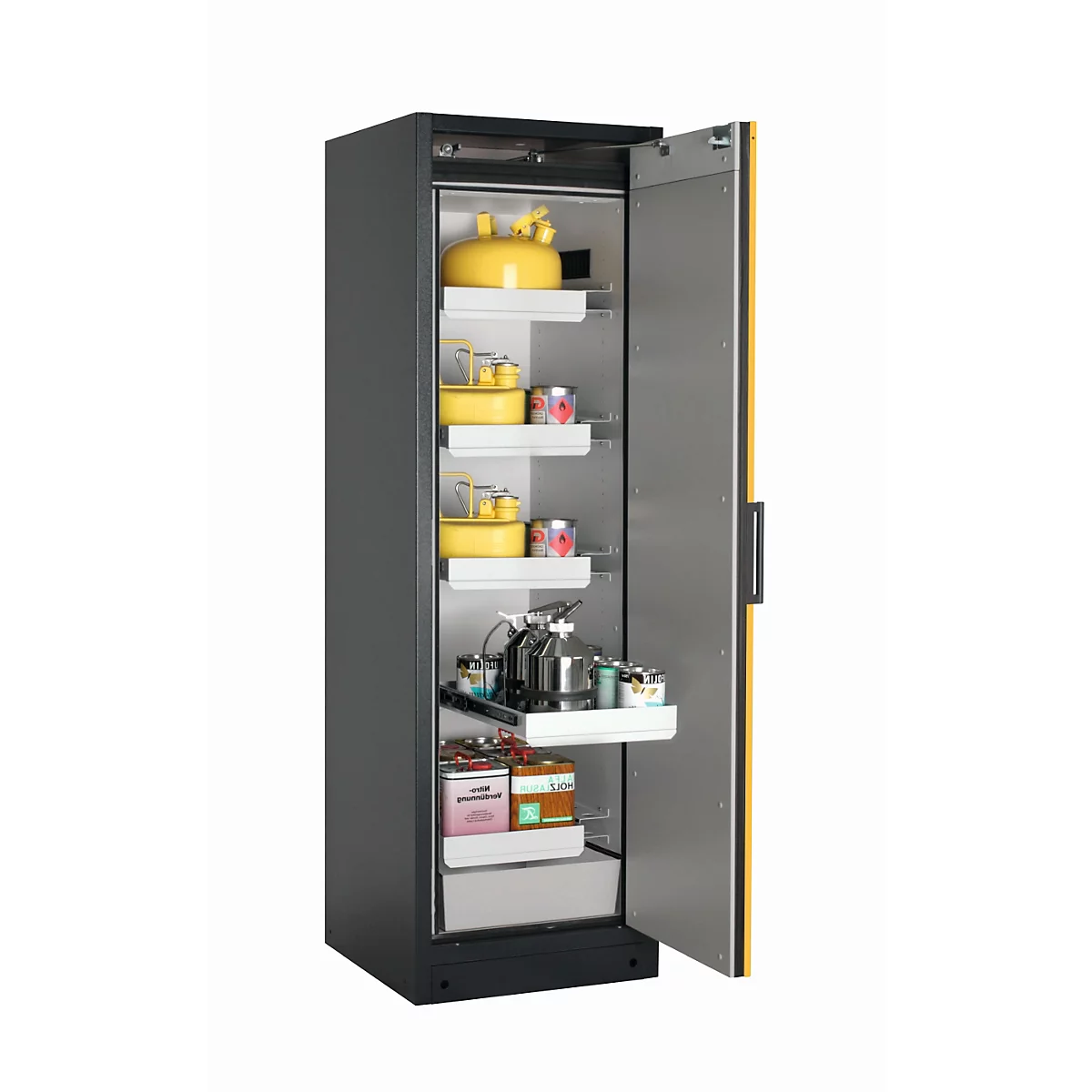 Armario de seguridad tipo 90 asecos Q-PEGASUS-90, puerta batiente con cierre automático, bisagra a la derecha, frontal amarillo de seguridad, An 599 x P 615 x Al 1953 mm