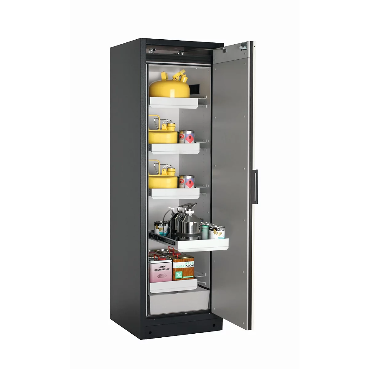 Armario de seguridad tipo 90 asecos Q-PEGASUS-90, puerta batiente con cierre automático, bisagra a la derecha, frontal plata asecos, An 599 x P 615 x Al 1953 mm