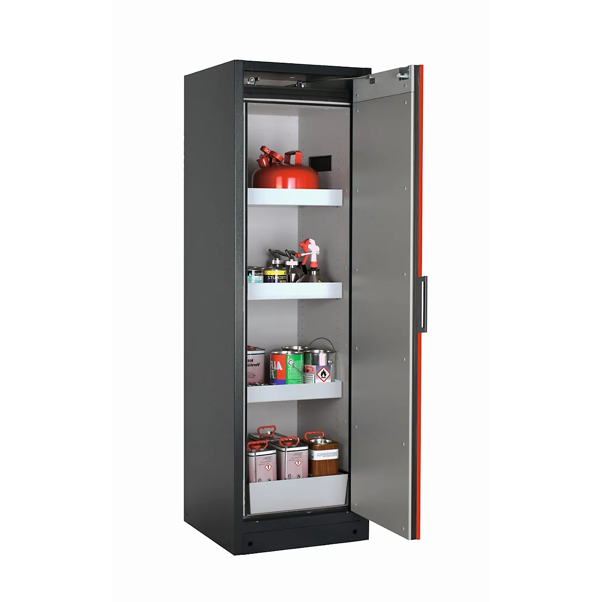 Armario de seguridad tipo 90 asecos Q-PEGASUS-90, puerta batiente con cierre automático, bisagra a la derecha, frontal rojo tráfico, An 599 x P 615 x Al 1953 mm