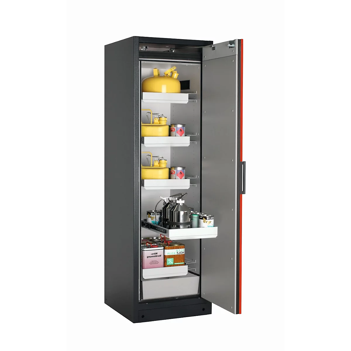Armario de seguridad tipo 90 asecos Q-PEGASUS-90, puerta batiente con cierre automático, bisagra a la derecha, frontal rojo tráfico, An 599 x P 615 x Al 1953 mm