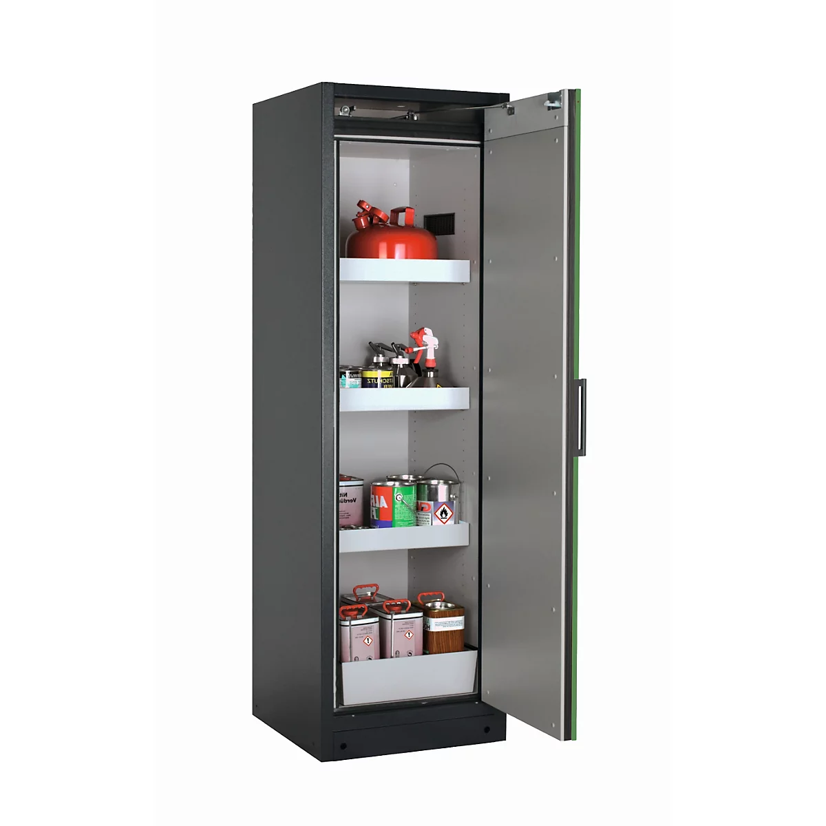 Armario de seguridad tipo 90 asecos Q-PEGASUS-90, puerta batiente con cierre automático, bisagra a la derecha, frontal verde reseda, An 599 x P 615 x Al 1953 mm