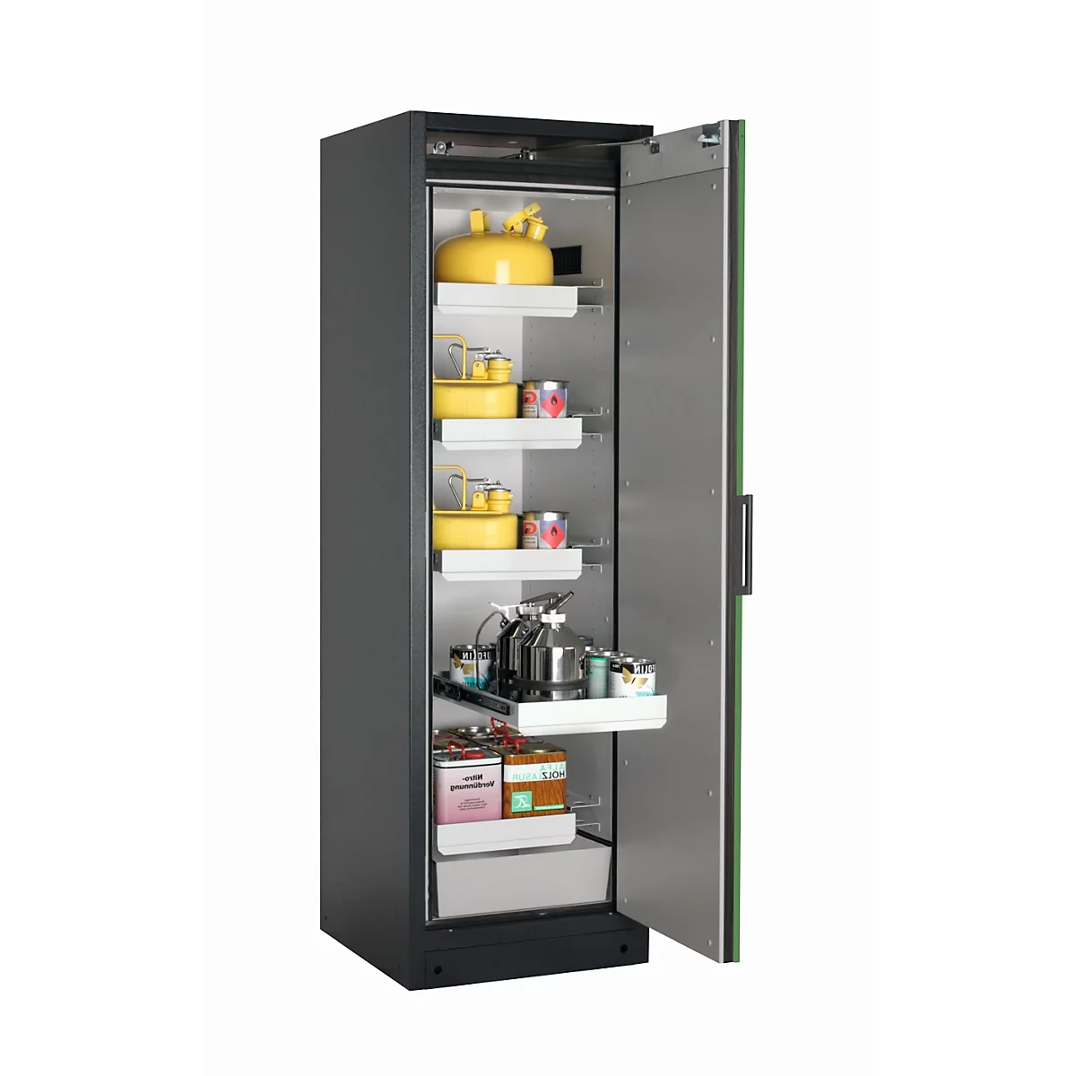 Armario de seguridad tipo 90 asecos Q-PEGASUS-90, puerta batiente con cierre automático, bisagra a la derecha, frontal verde reseda, An 599 x P 615 x Al 1953 mm
