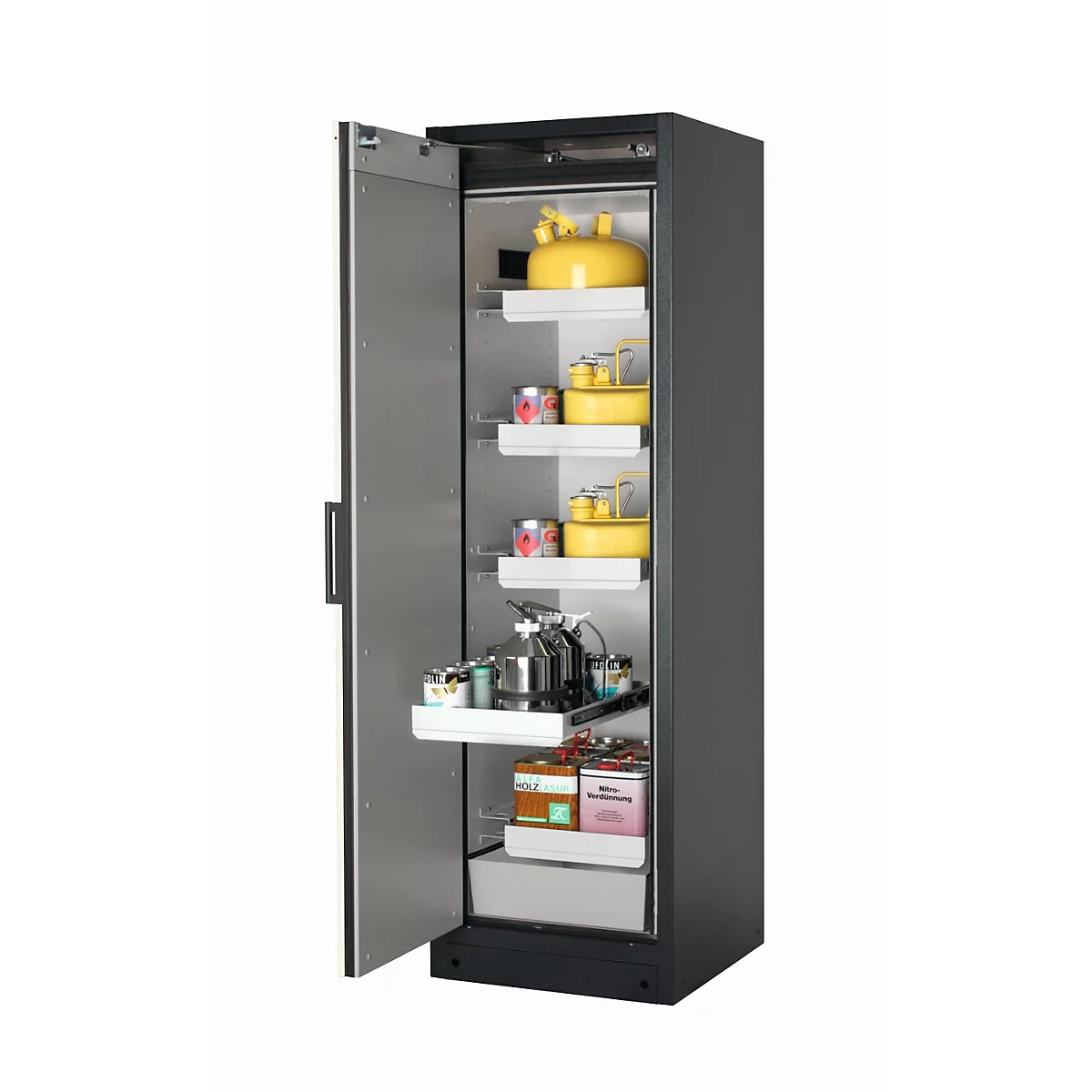 Armario de seguridad tipo 90 asecos Q-PEGASUS-90, puerta batiente con cierre automático, bisagra a la izquierda, frontal plata asecos, An 599 x P 615 x Al 1953 mm