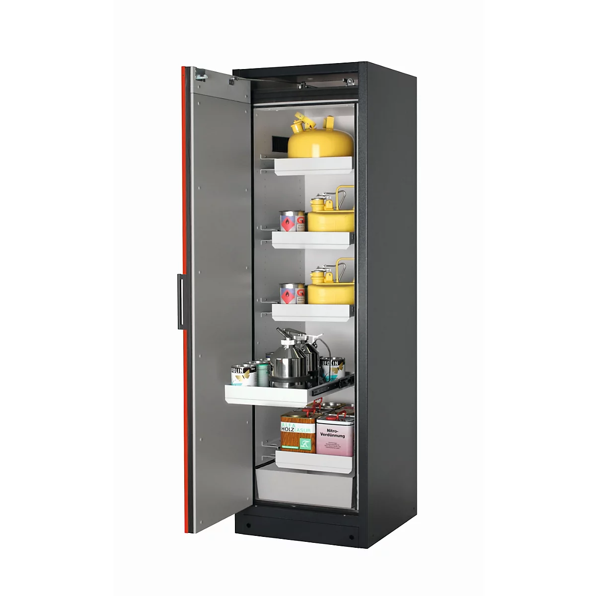 Armario de seguridad tipo 90 asecos Q-PEGASUS-90, puerta batiente con cierre automático, bisagra a la izquierda, frontal rojo tráfico, An 599 x P 615 x Al 1953 mm