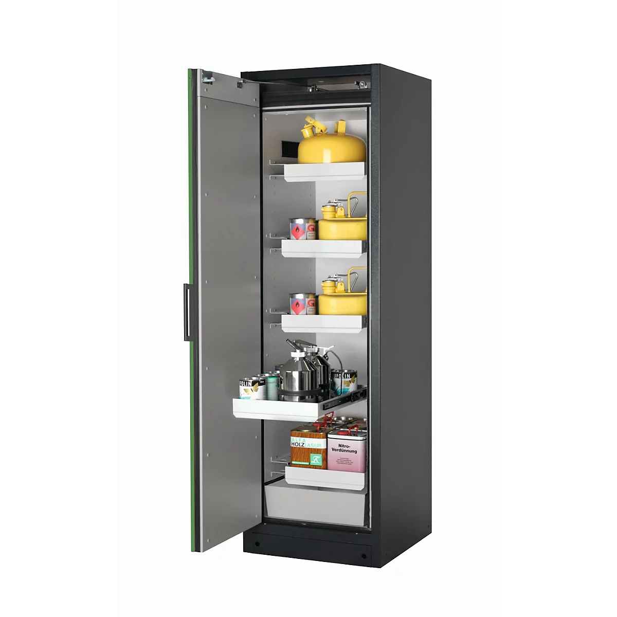 Armario de seguridad tipo 90 asecos Q-PEGASUS-90, puerta batiente con cierre automático, bisagra a la izquierda, frontal verde reseda, An 599 x P 615 x Al 1953 mm