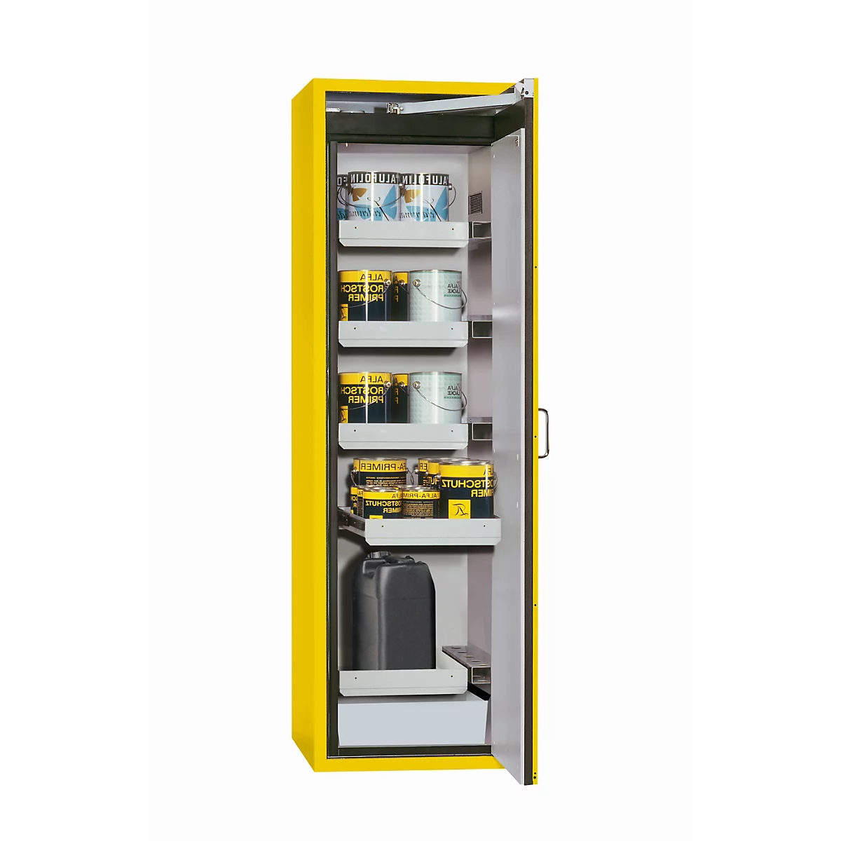 Armario de seguridad tipo 90 asecos S-CLASSIC-90, puerta batiente con sistema de fijación, bisagra a la derecha, frontal amarillo de seguridad, An 596 x P 616 x Al 1968 mm