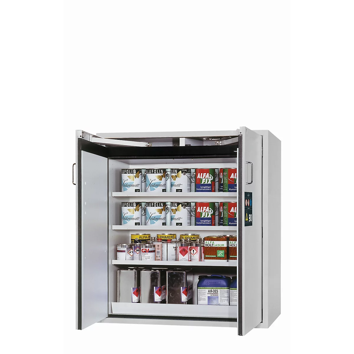 Armario de seguridad tipo 90 asecos S-CLASSIC-90, puertas batientes con sistema de fijación, frontal gris luminoso, An 1196 x P 616 x Al 1298 mm