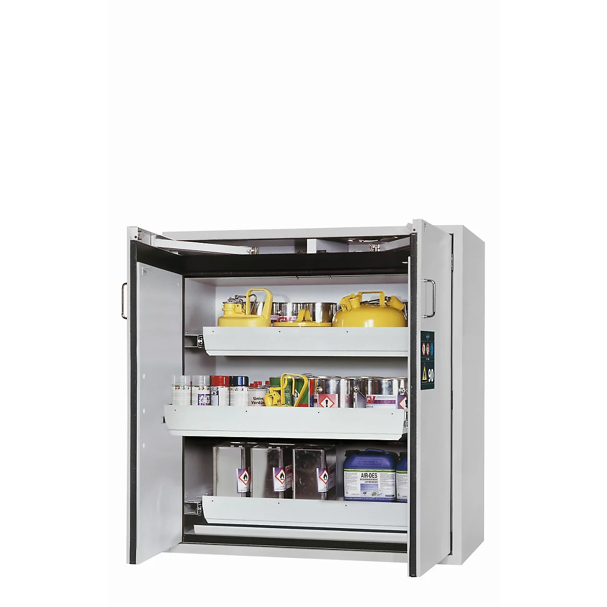 Armario de seguridad tipo 90 asecos S-CLASSIC-90, puertas batientes con sistema de fijación, frontal gris luminoso, An 1196 x P 616 x Al 1298 mm