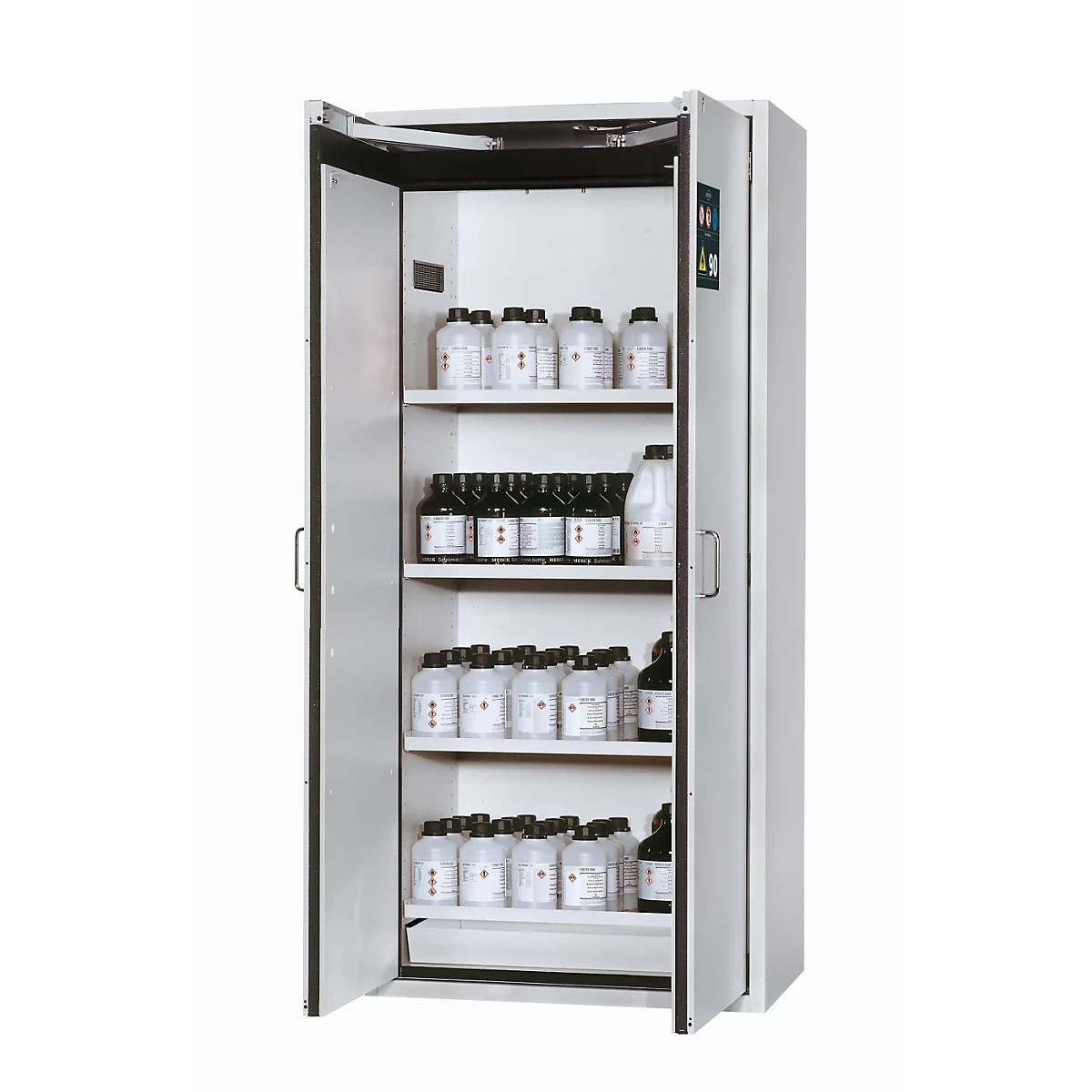 Armario de seguridad tipo 90 asecos S-CLASSIC-90, puertas batientes con sistema de fijación, frontal gris luminoso, An 896 x P 616 x Al 1968 mm