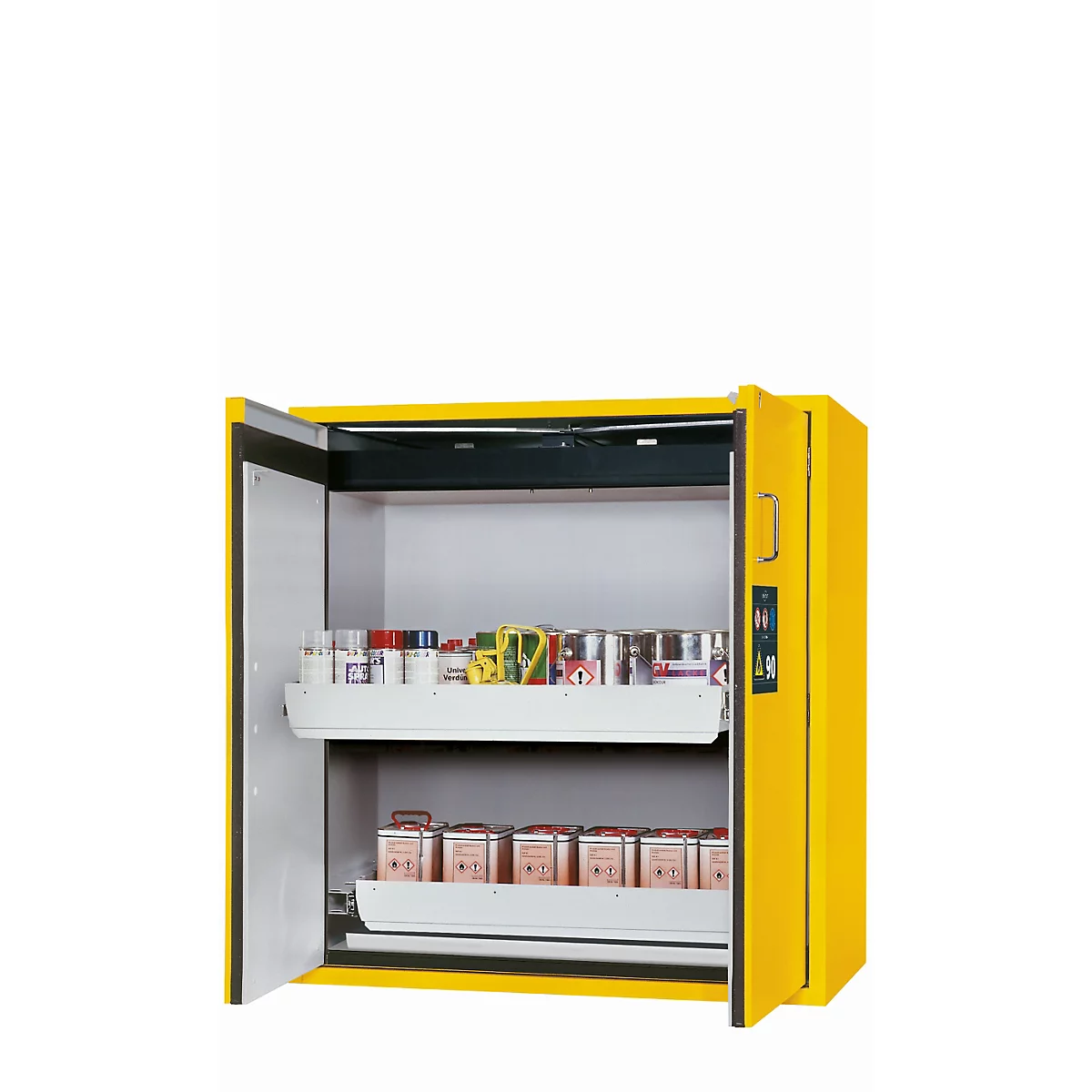 Armario de seguridad tipo 90 asecos S-PEGASUS-90, puertas batientes con cierre automático, manejo con una mano, frontal amarillo de seguridad, An 1196 x P 616 x Al 1298 mm