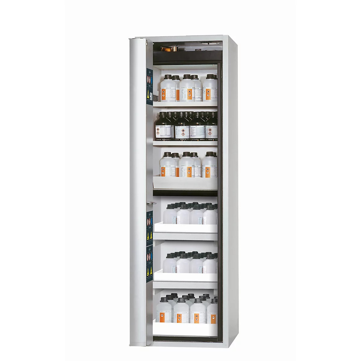 Armario de seguridad tipo 90 asecos S-PHOENIX-90, puerta plegable con sistema de fijación, bisagra a la izquierda, frontal gris luminoso, An 596 x P 616 x Al 1968 mm