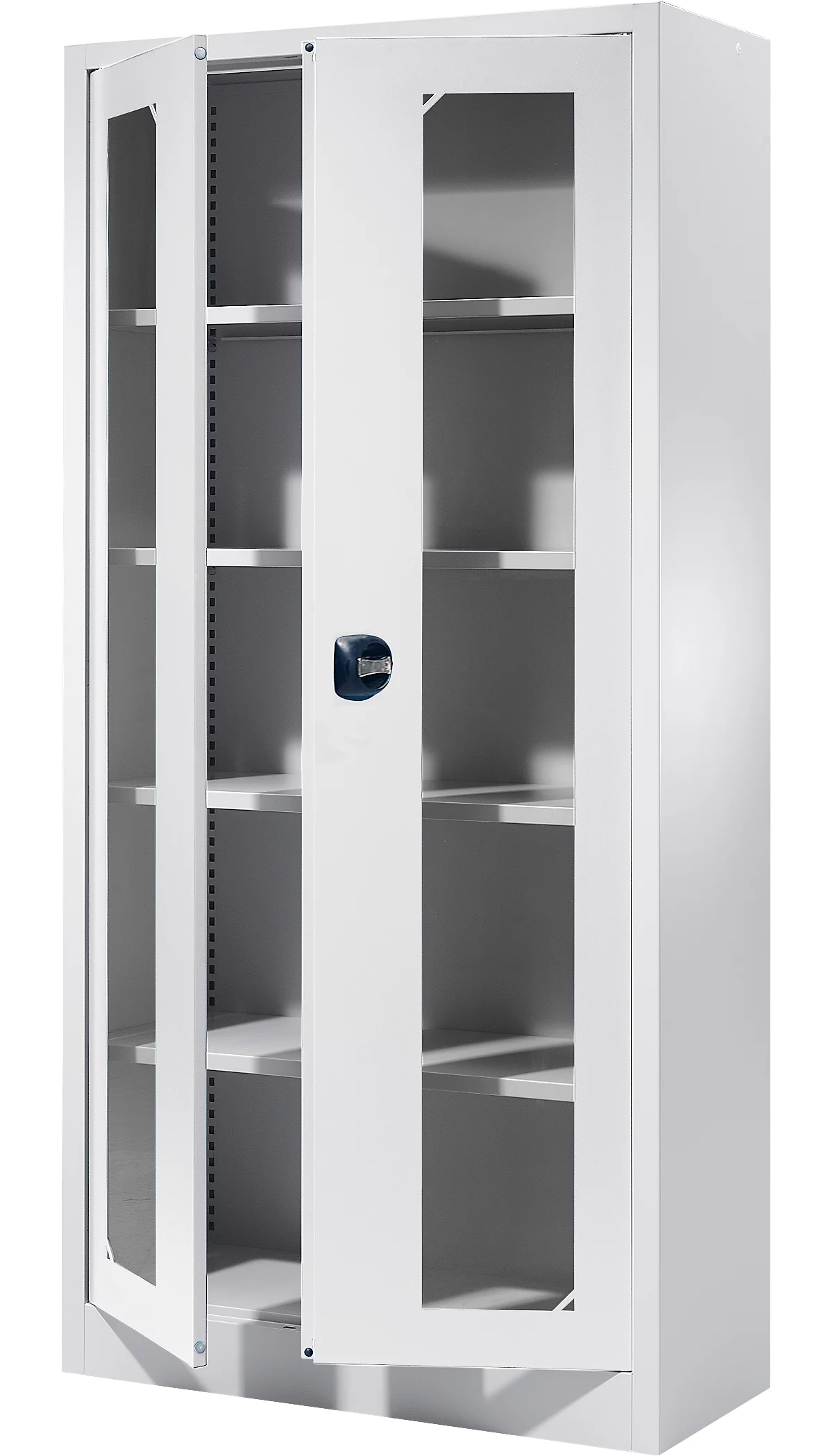 Armario multiuso Schäfer Shop Select MSI-ST 2409, con ventana, 4 estantes intermedios, ancho 950 x fondo 400 x alto 1935 mm, acero y paneles de vidrio ESG, aluminio blanco
