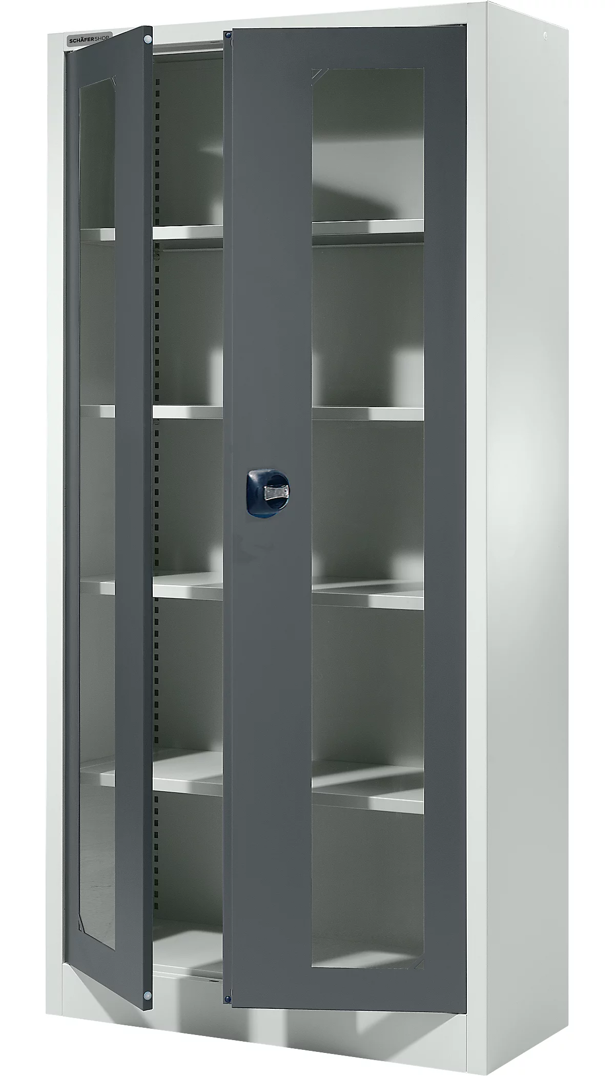 Armario multiuso Schäfer Shop Select MSI-ST 2409, con ventana, 4 estantes intermedios, ancho 950 x fondo 400 x alto 1935 mm, acero y paneles de vidrio ESG, gris claro/antracita