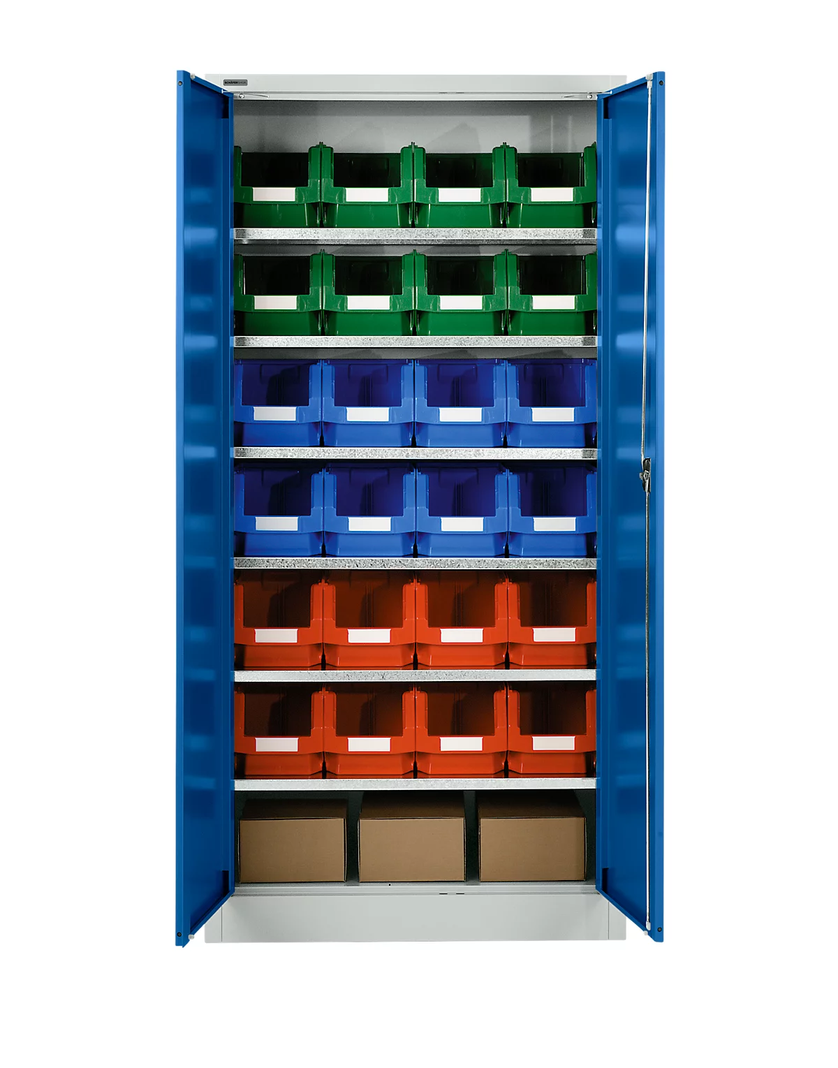 Armario para materiales MSI 2409, con 24 cubos LF 322, 6 estantes, ancho 950 x fondo 400 x alto 1935 mm, acero, gris claro/azul marino