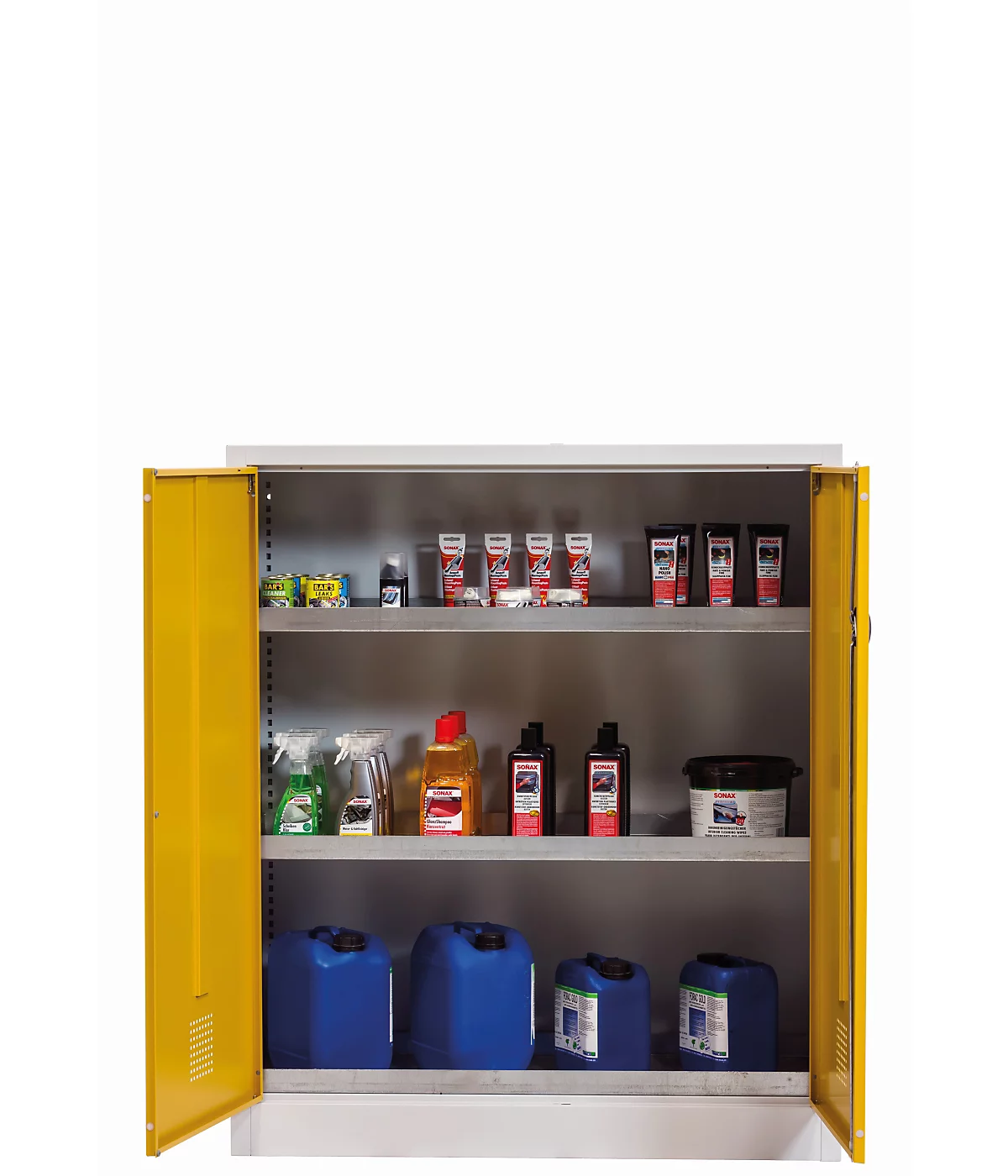 Armario para productos químicos asecos CF-CLASSIC, puertas con bisagras, frontal amarillo de seguridad, ancho 1200 x fondo 500 x alto 1400 mm