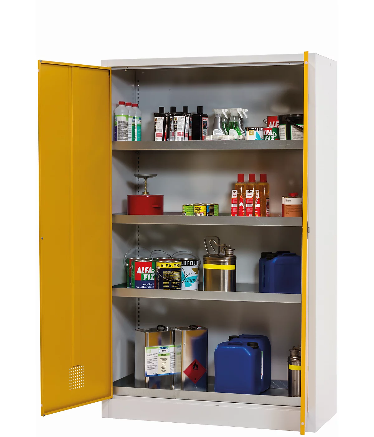 Armario para productos químicos asecos CF-CLASSIC, puertas con bisagras, frontal amarillo de seguridad, ancho 1200 x fondo 500 x alto 1950 mm