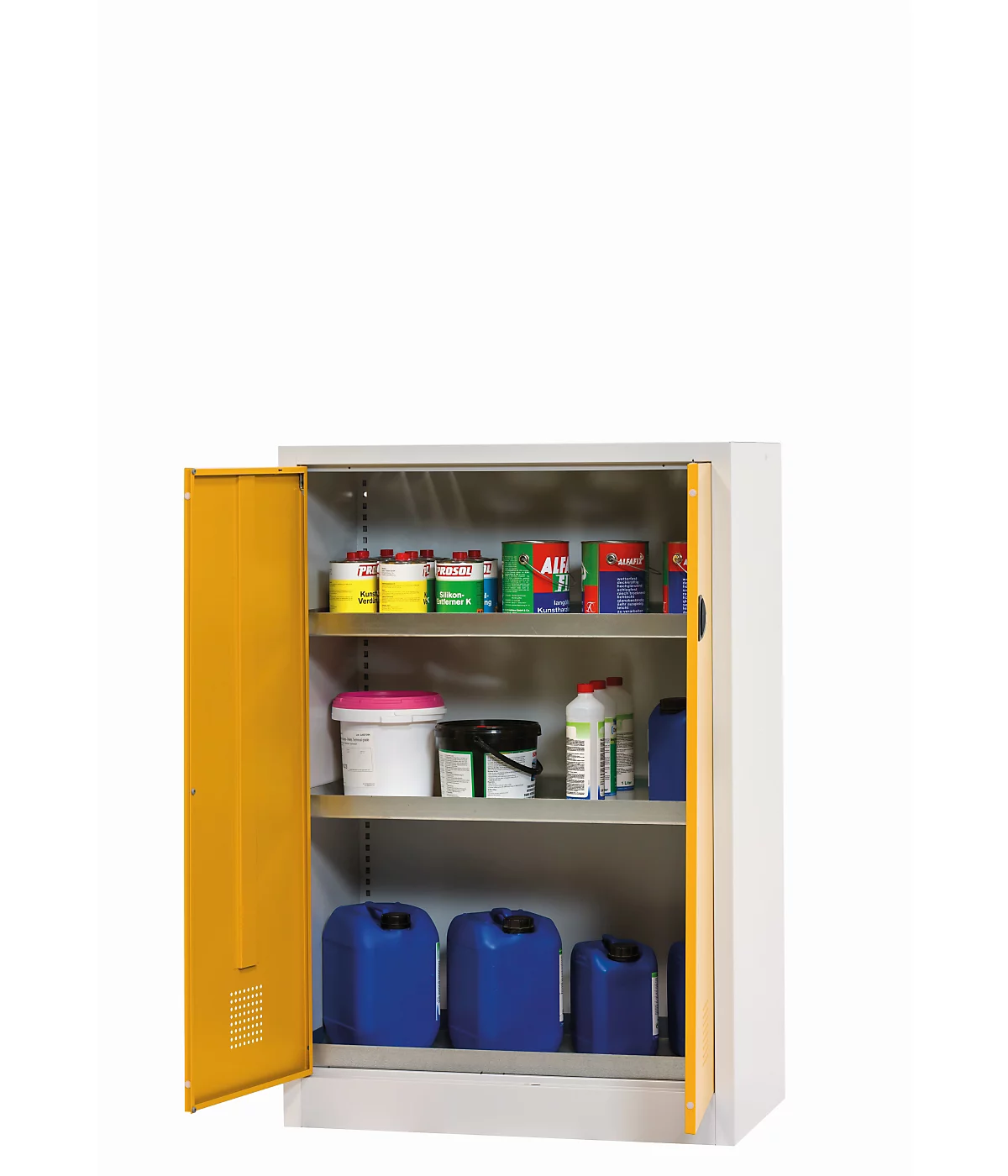 Armario para productos químicos asecos CF-CLASSIC, puertas con bisagras, frontal amarillo de seguridad, ancho 950 x fondo 500 x alto 1400 mm