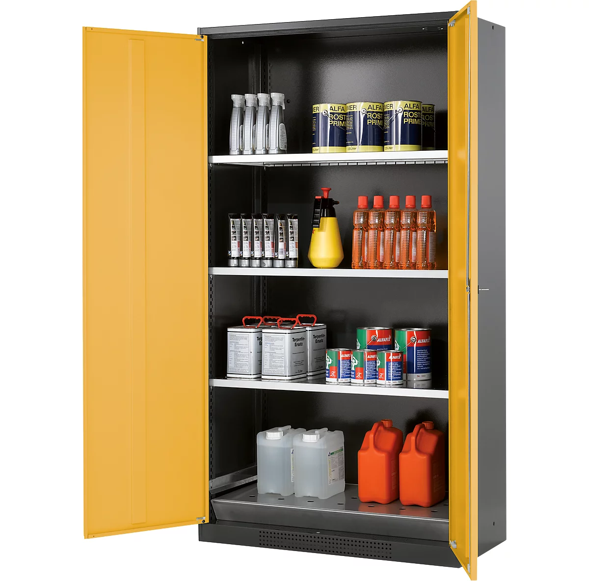 Armario para productos químicos Asecos CS-CLASSIC asecos, puerta con bisagras, 3 estantes, 1055x520x1950 mm, amarillo de seguridad