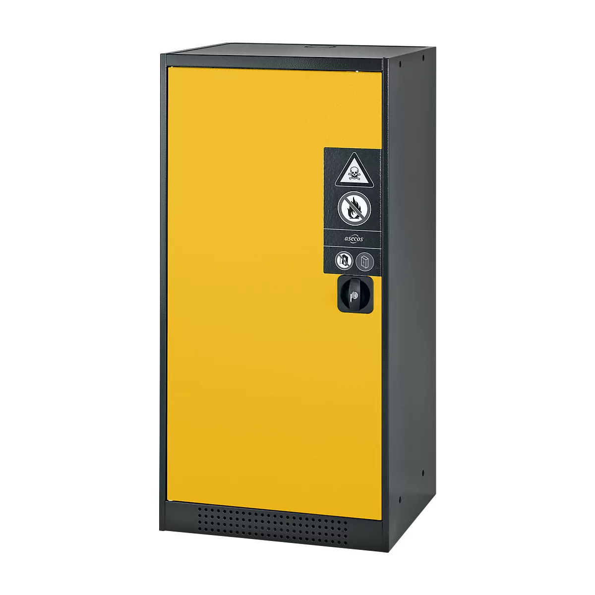 Armario para productos químicos Asecos CS-CLASSIC, puerta con bisagras, 2 bandejas extraíbles, 545x520x1105 mm, amarillo de seguridad