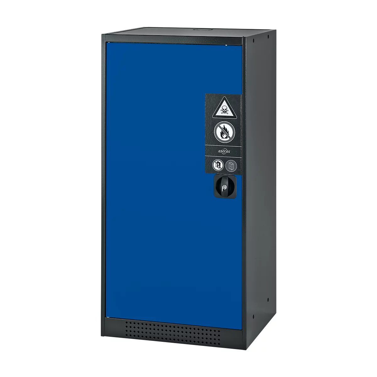 Armario para productos químicos Asecos CS-CLASSIC, puerta con bisagras, 2 bandejas extraíbles, 545x520x1105 mm, azul genciana