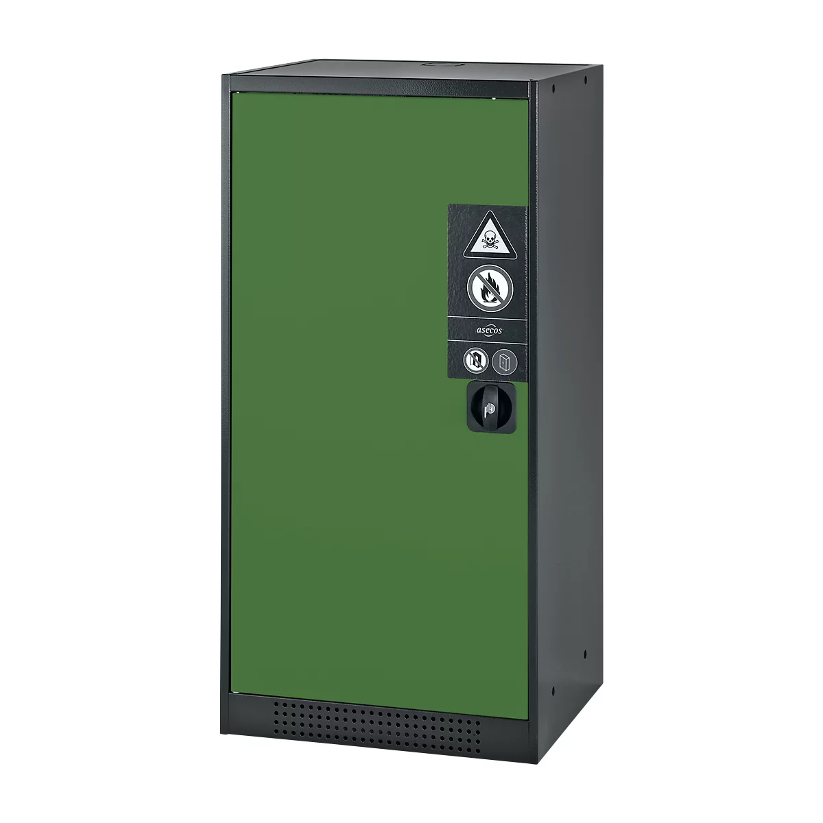 Armario para productos químicos Asecos CS-CLASSIC, puerta con bisagras, 2 bandejas extraíbles, 545x520x1105 mm, verde reseda