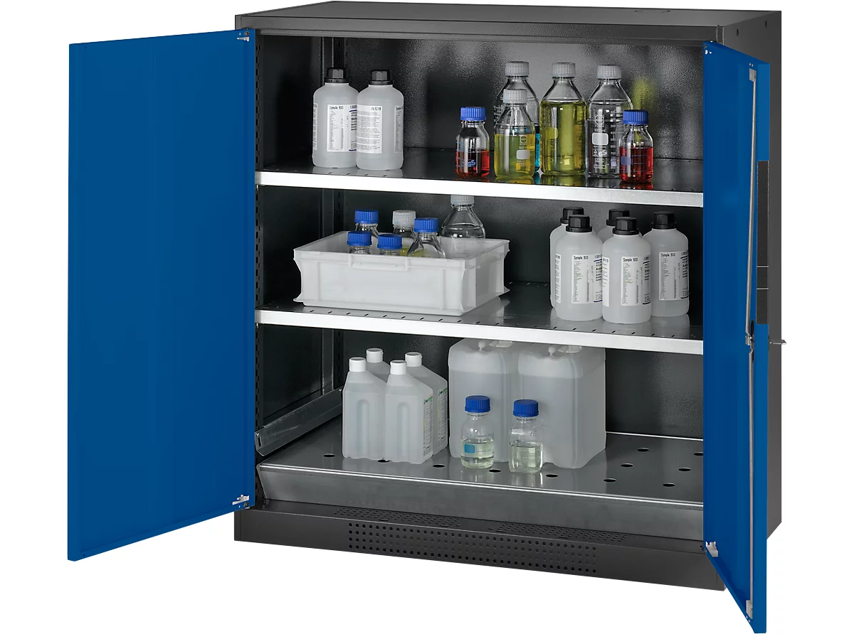 Armario para productos químicos Asecos CS-CLASSIC, puerta con bisagras, 2 estantes, 1055x520x1105 mm, azul genciana