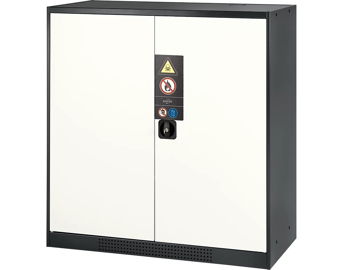 Armario para productos químicos Asecos CS-CLASSIC, puerta con bisagras, 2 estantes, 1055x520x1105 mm, blanco puro