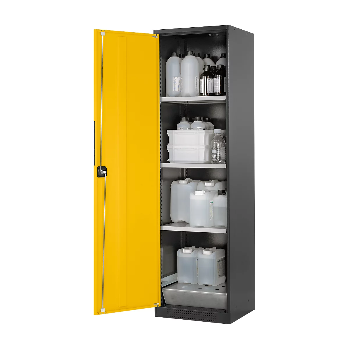 Armario para productos químicos Asecos CS-CLASSIC, puerta con bisagras, 3 estantes, 545x520x1950 mm, amarillo de seguridad