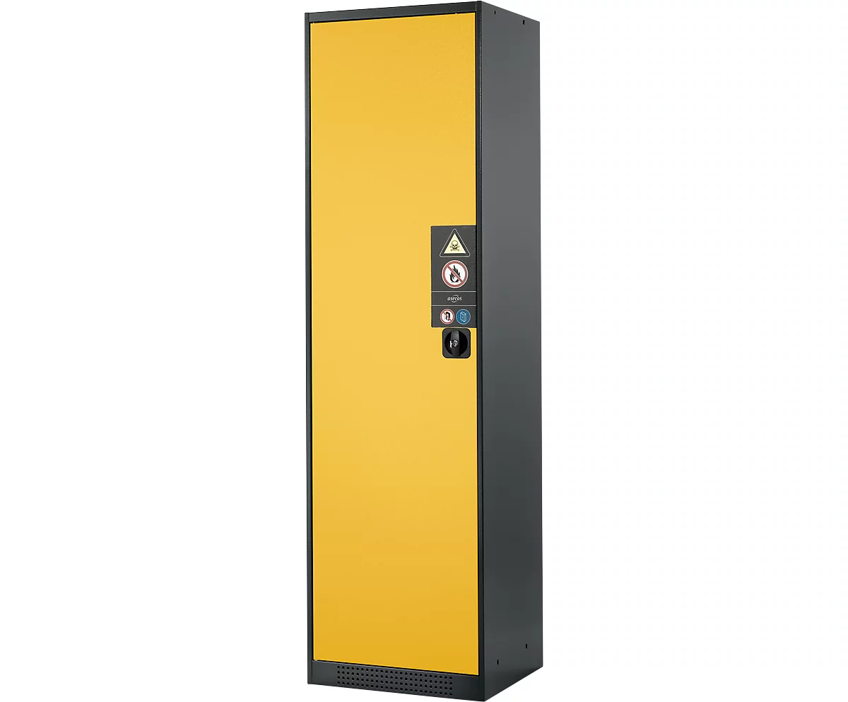 Armario para productos químicos Asecos CS-CLASSIC, puerta con bisagras, 3 estantes, 545x520x1950 mm, amarillo de seguridad
