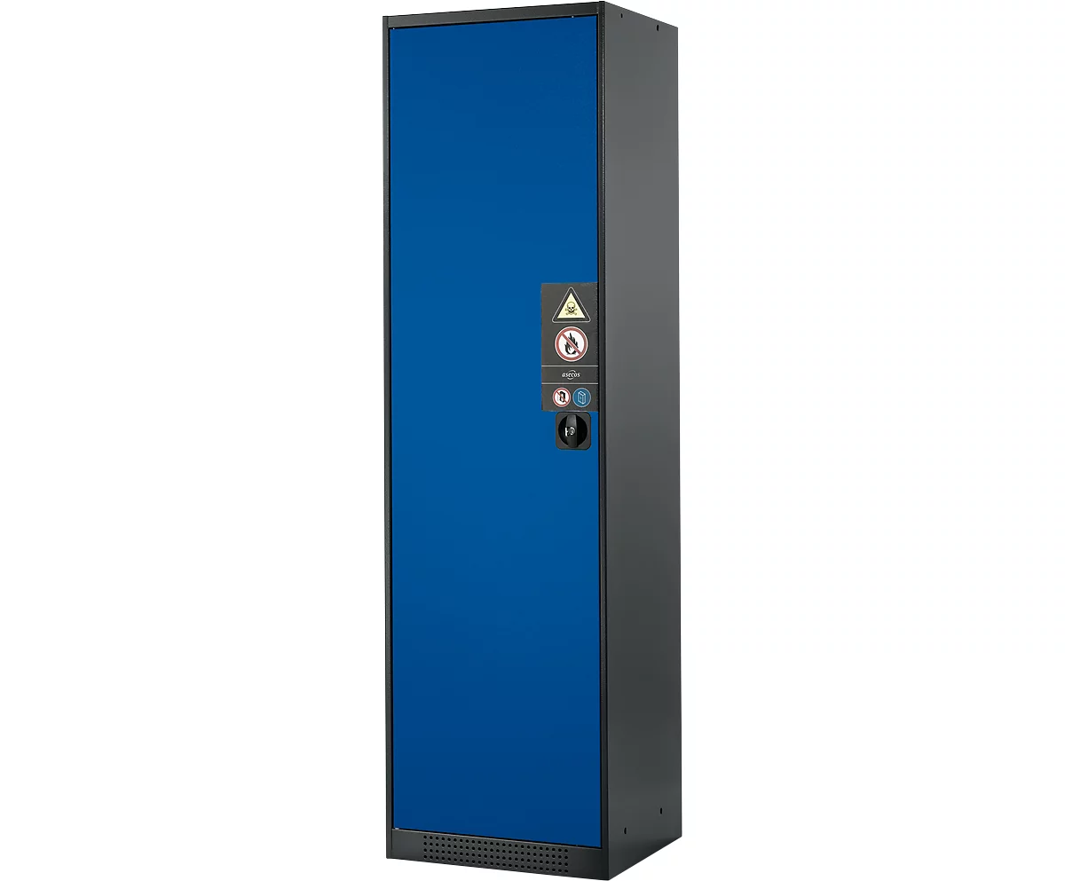 Armario para productos químicos Asecos CS-CLASSIC, puerta con bisagras, 3 estantes, 545x520x1950 mm, azul genciana