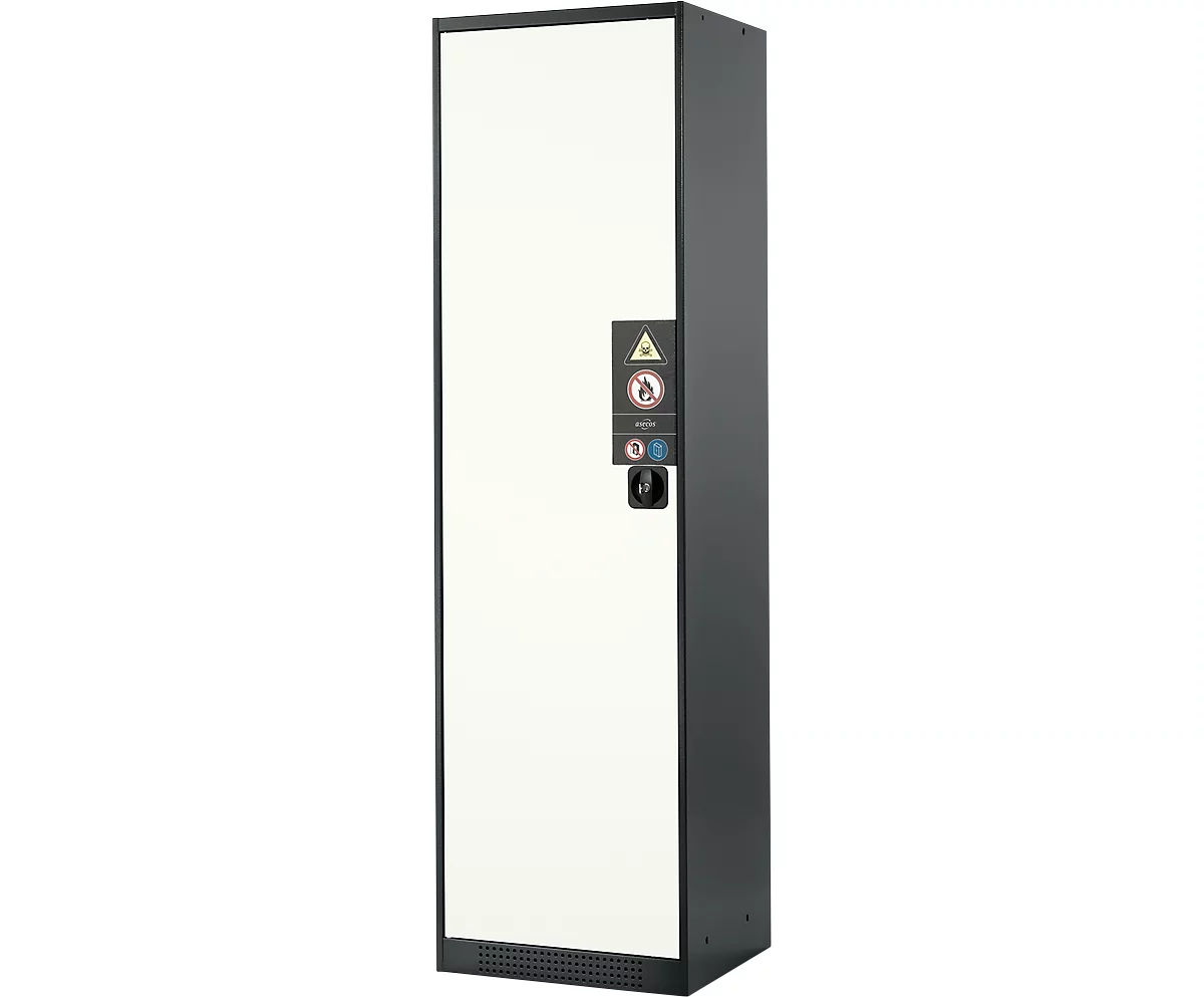 Armario para productos químicos Asecos CS-CLASSIC, puerta con bisagras, 3 estantes, 545x520x1950 mm, blanco puro