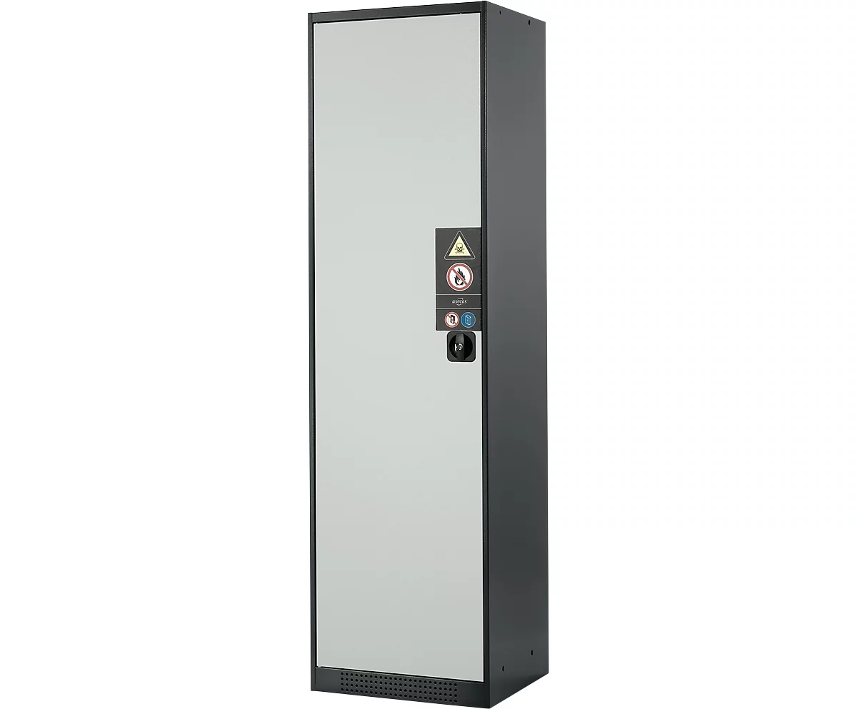 Armario para productos químicos Asecos CS-CLASSIC, puerta con bisagras, 3 estantes, 545x520x1950 mm, gris claro