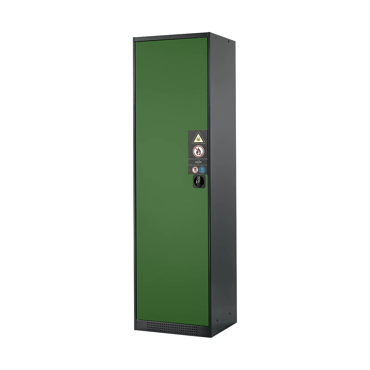 Armario para productos químicos Asecos CS-CLASSIC, puerta con bisagras, 3 estantes, 545x520x1950 mm, verde reseda