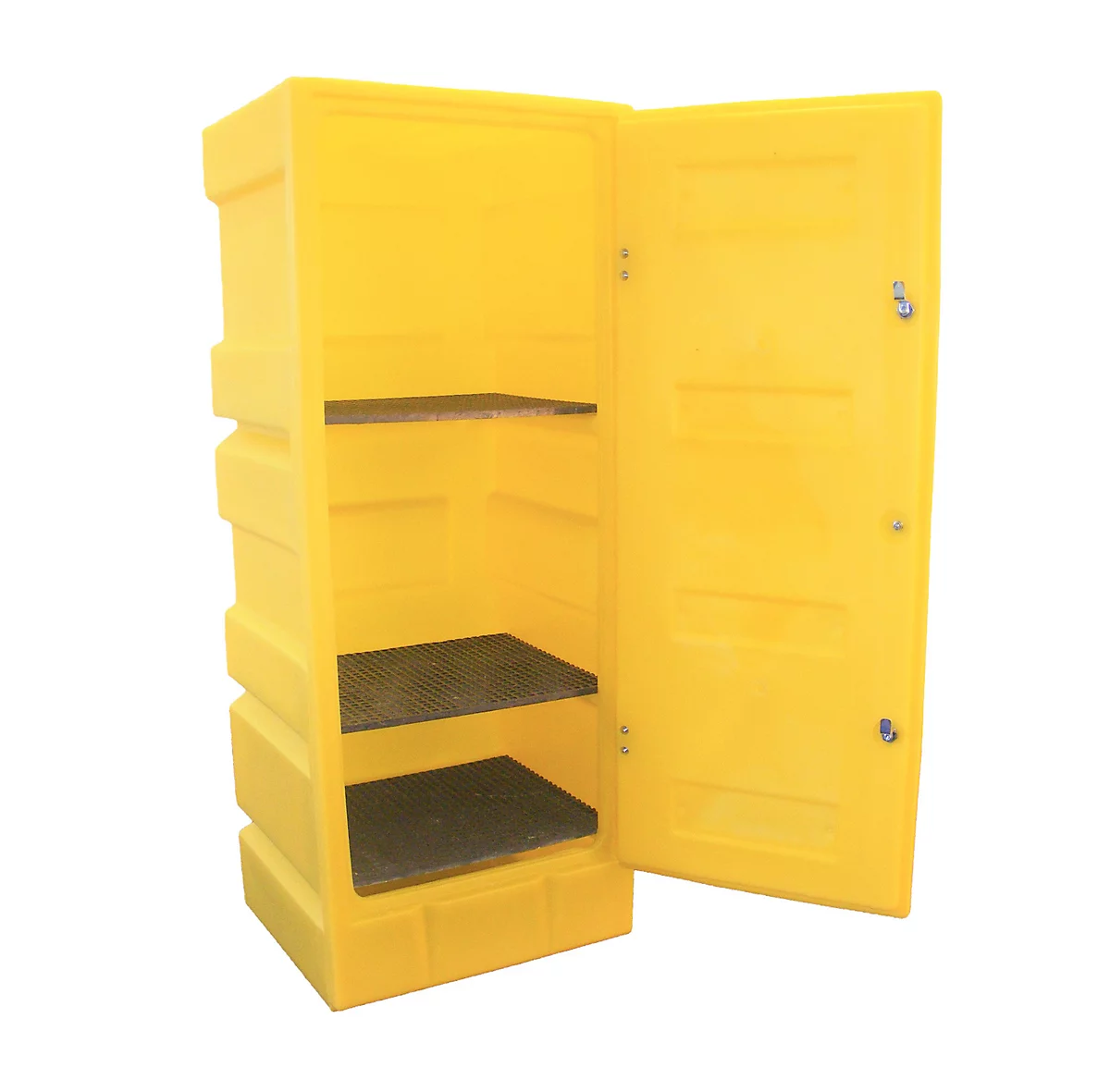 Armario para productos químicos PSC2 para recipientes pequeños, rejillas con 3 compartimentos, cubeta colectora 70 l, con cerradura, PE, amarillo