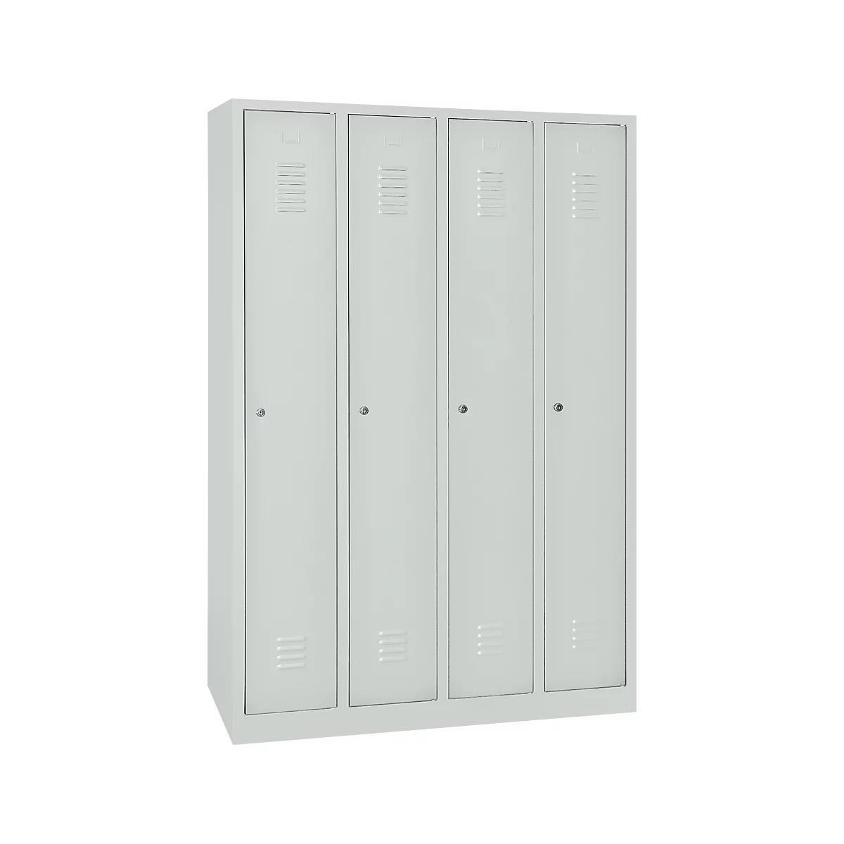 Armario para ropa, 4 puertas, ancho 1170 x alto 1800 mm, cerradura de cilindro, gris claro