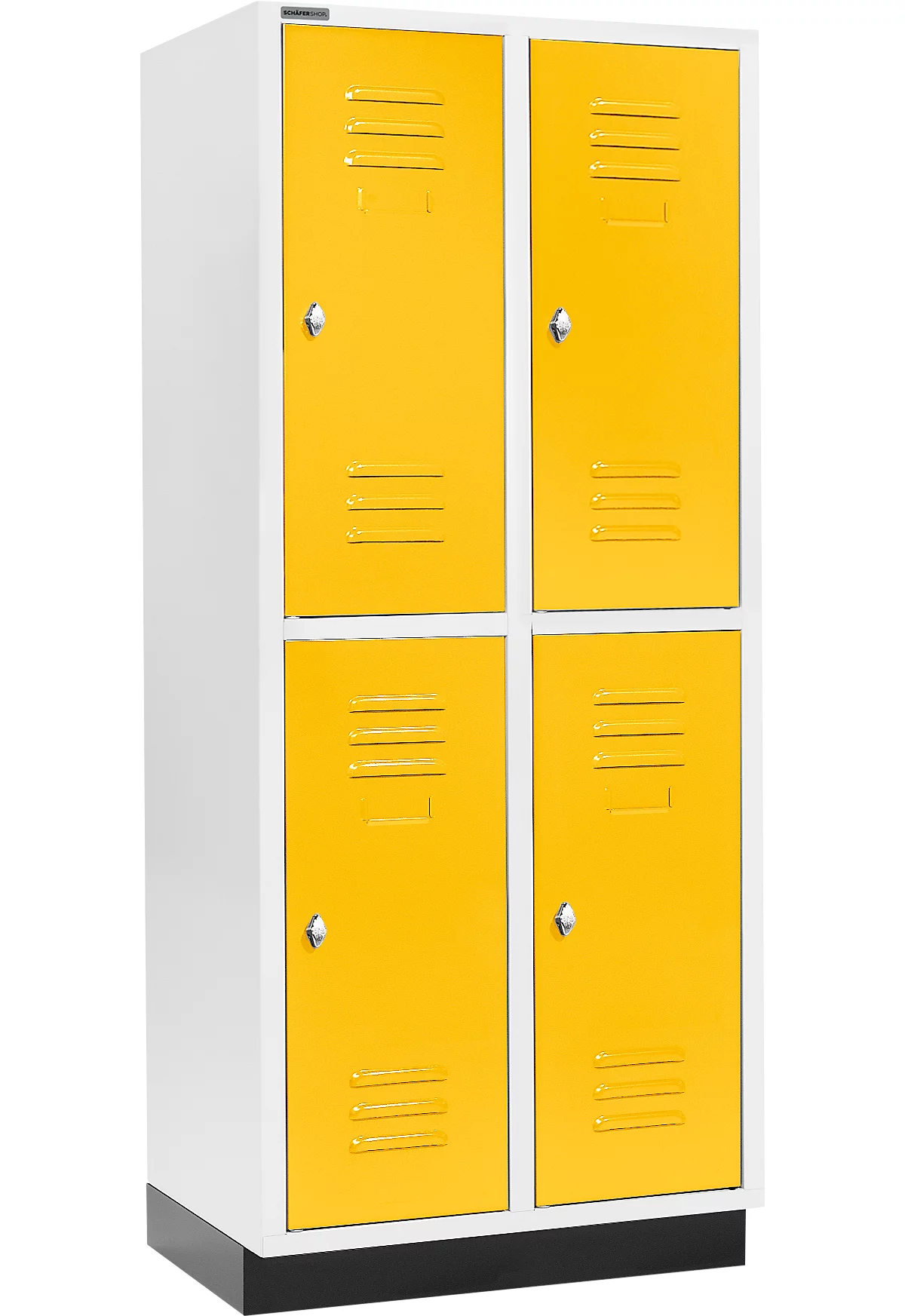Armario para ropa Schäfer Shop Select, 2 x 2 compartimentos, 400 mm, con base, cerradura de pestillo giratorio, puerta de color amarillo coloreado
