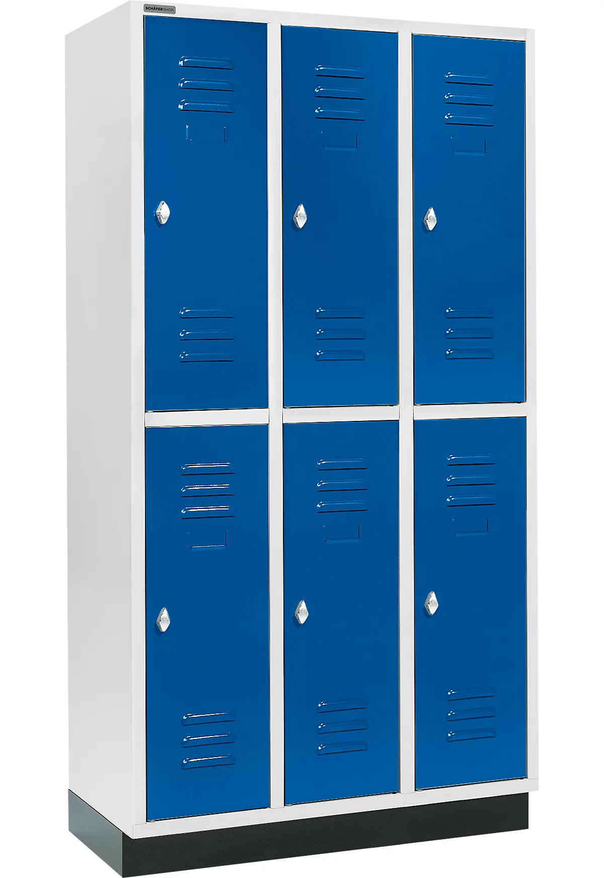 Armario para ropa Schäfer Shop Select, con 3 x 2 compartimentos, 300 mm, con base, cerradura con pestillo giratorio, puerta azul genciana