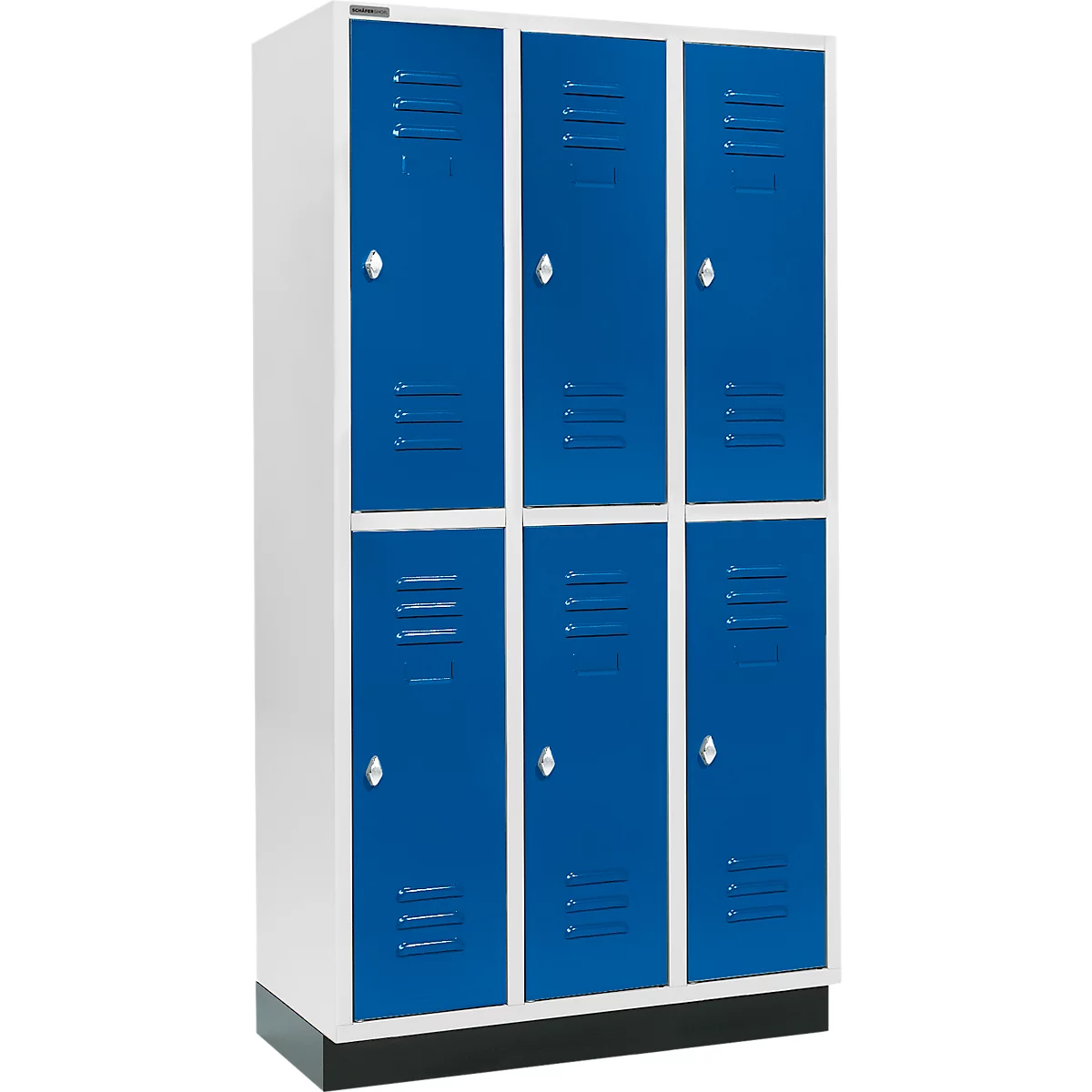 Armario para ropa Schäfer Shop Select, con 3 x 2 compartimentos, 300 mm, con base, cerradura con pestillo giratorio, puerta azul genciana