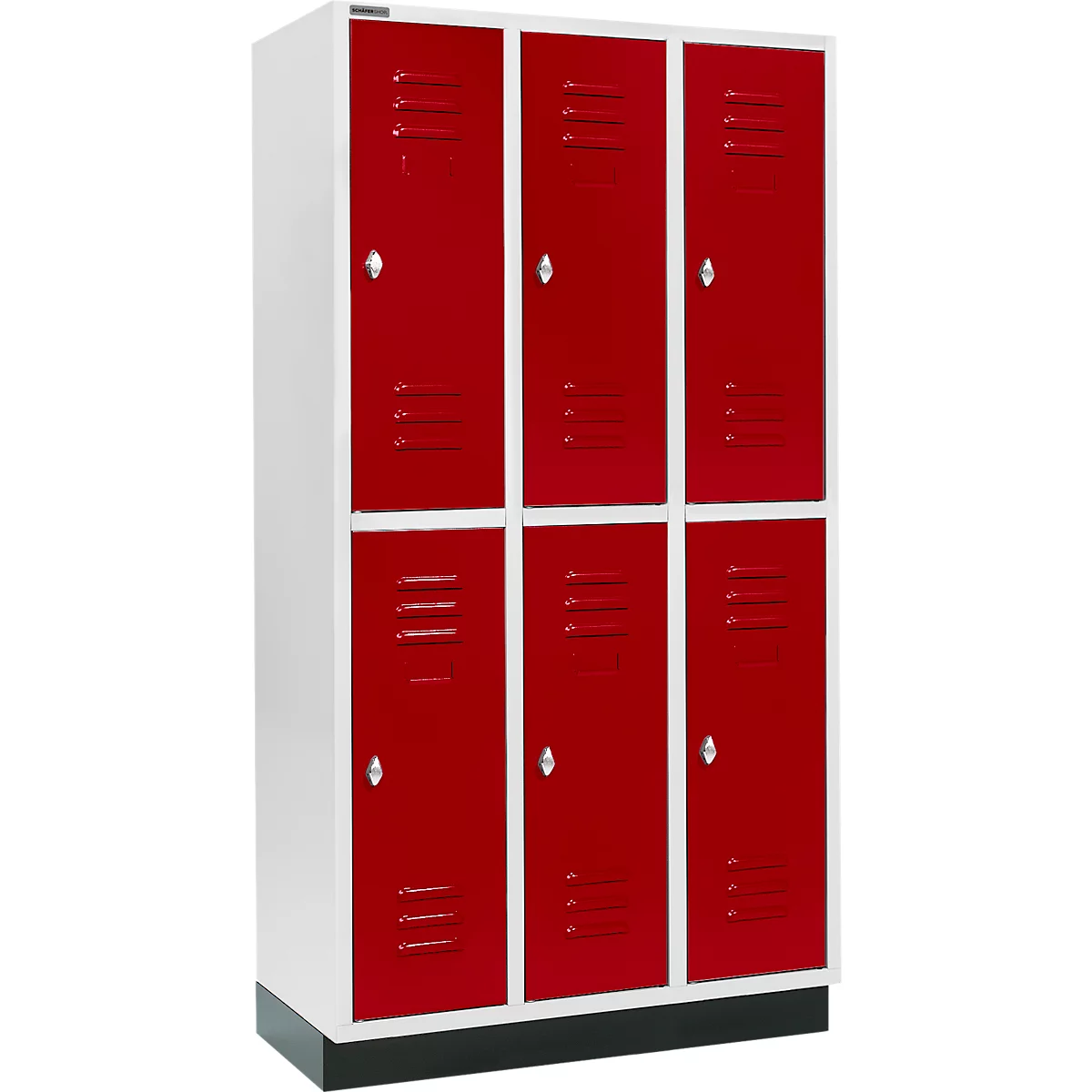 Armario para ropa Schäfer Shop Select, con 3 x 2 compartimentos, 300 mm, con base, cerradura con pestillo giratorio, puerta rojo rubí