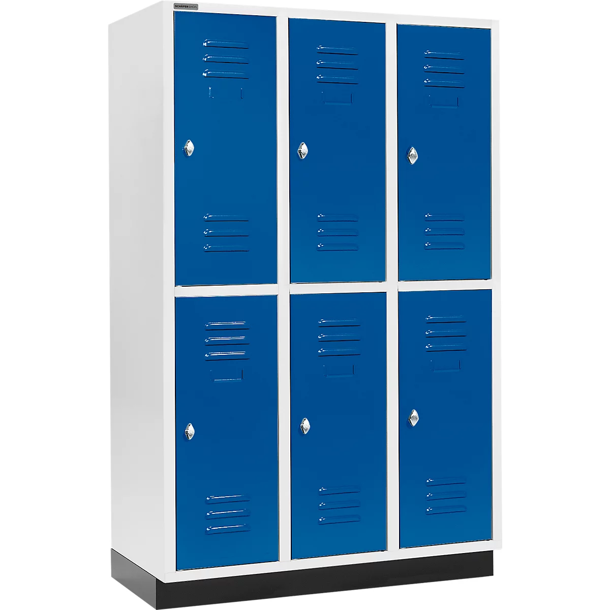 Armario para ropa Schäfer Shop Select, con 3 x 2 compartimentos, 400 mm, con base, cerradura con pestillo giratorio, puerta azul genciana