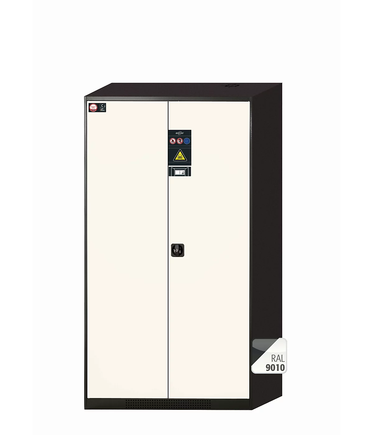 Armario químico asecos CS-CLASSIC-F, puertas batientes, frontal blanco puro, ancho 1055 x fondo 520 x alto 1950 mm